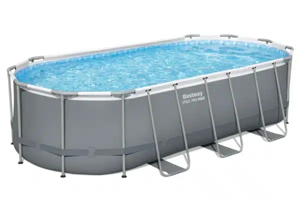 בריכת מסגרת אובלית בצבע אפור עם מים, Bestway Steel Pro Max | bestpool