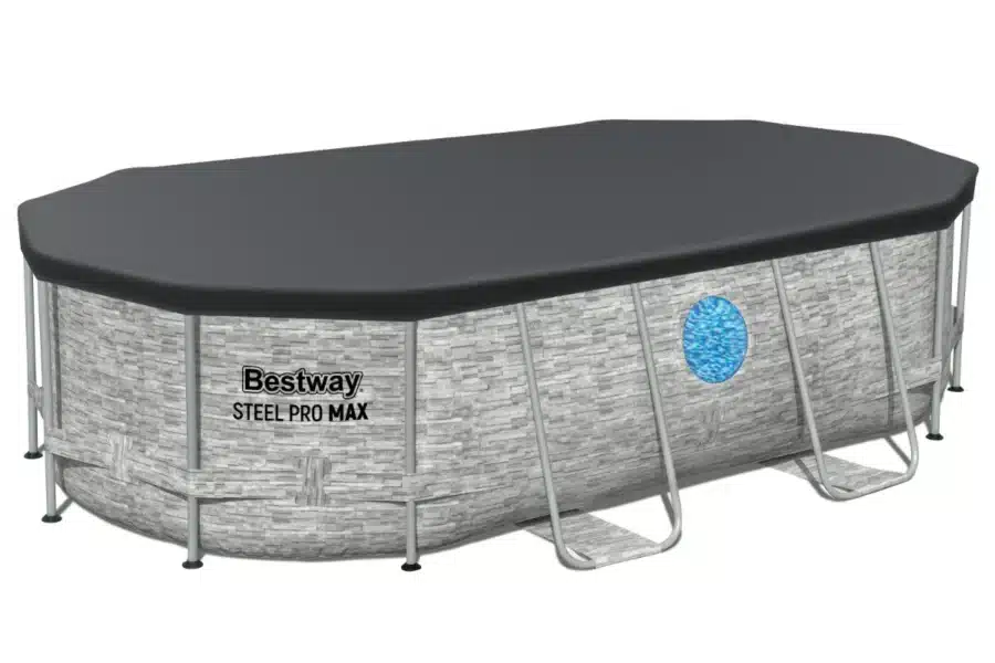 בריכה אובלית Bestway Steel Pro Max עם דוגמת בריקים, מסגרת מתכת וכיסוי עליון שחור | bestpool