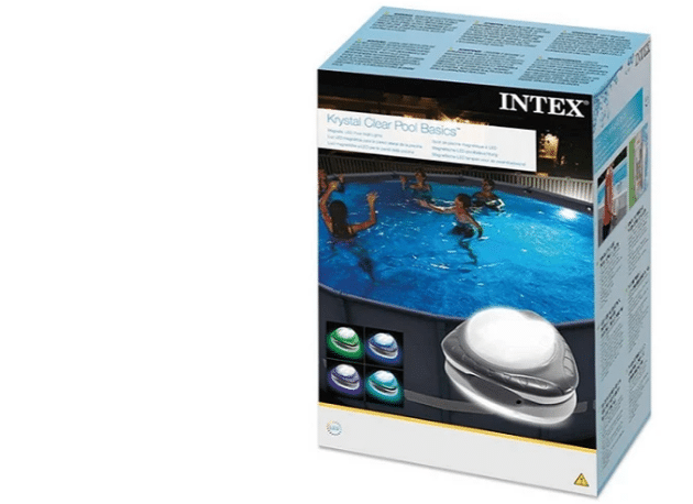 אריזת מוצר INTEX למנורת לד צבעונית מגנטית הנצמדת לקיר הבריכה | bestpool