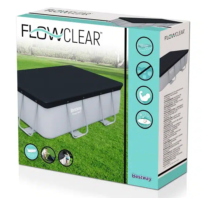 אריזת Bestway Flowclear לכיסוי לבריכה מלבנית עם תמונת בריכה מכוסה | bestpool