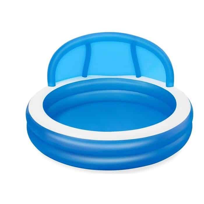 בריכה משפחתית מתנפחת עם ספסל ישיבה מתנפח וגגון